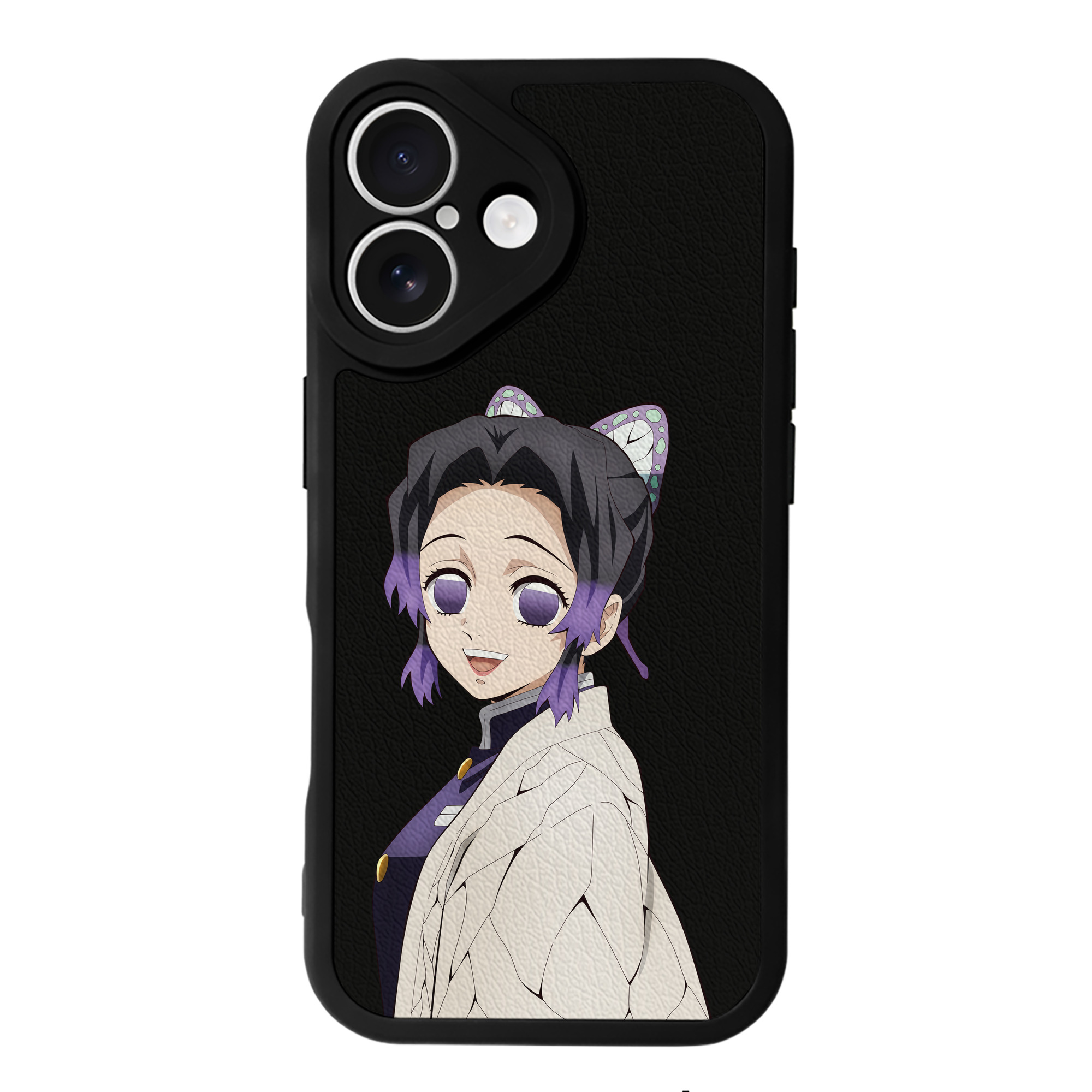 （画像用） 鬼滅の刃（きめつのやいば）蟲柱-胡蝶 しのぶ／こちょう しのぶ Kochou Shinobu 【iPhone 16シリーズ対応】シリコンスマホケース（レザー調） 材質：シリコン